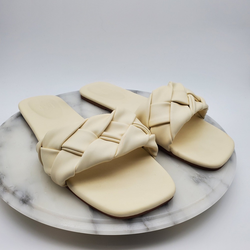 Gap Factory‎ Women's Vegan-Leather Braided Flat Slide Sandals Cream Beige Size 8